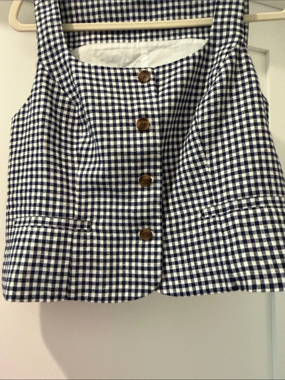 J. Crew Navy and white Gingham Button-Front Crop Top(bw)